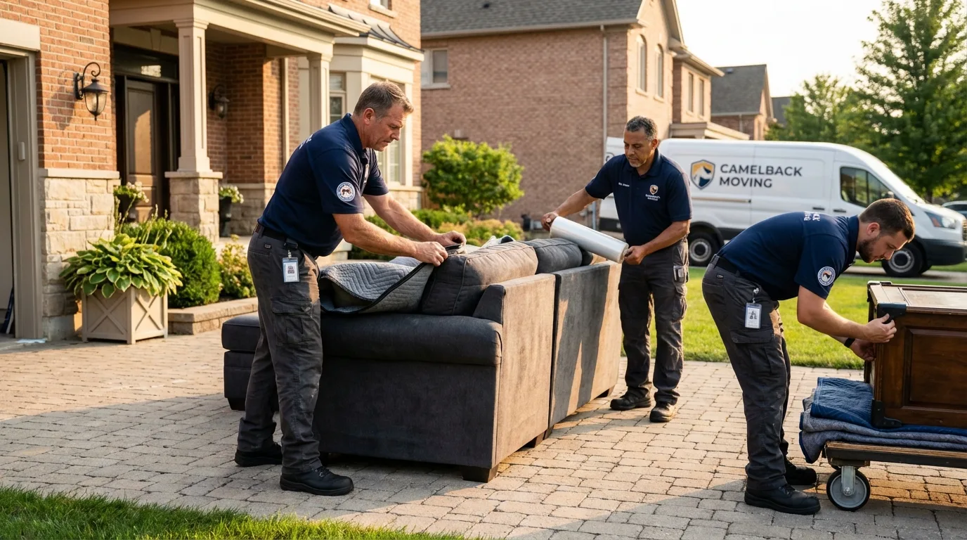 Large estate moving crew wrapping furniture in Huntington Beach, CA