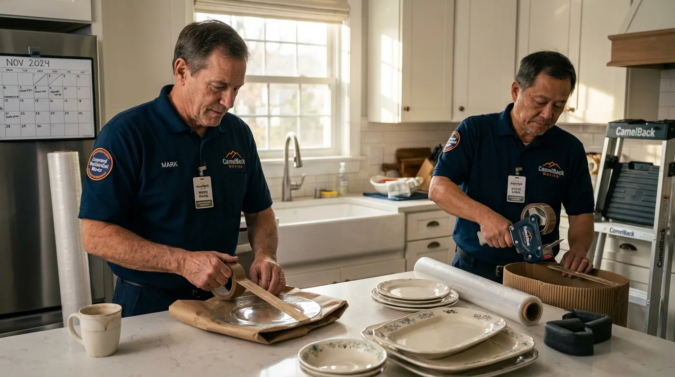 Professional crew packing kitchen dishware in Huntington Beach, CA