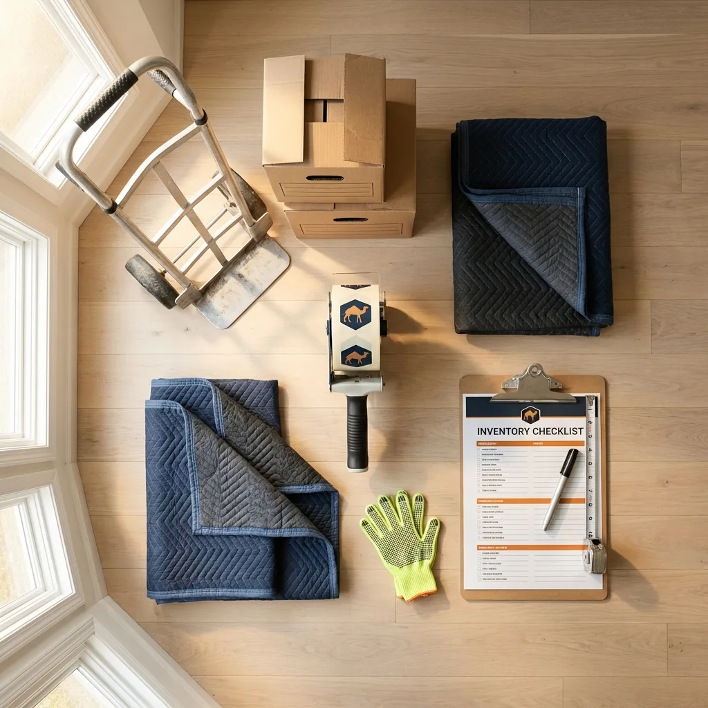 Professional moving supplies and packing materials layout for Huntington Beach residential relocations